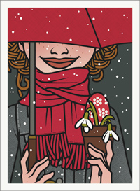 Lily Lux Passbild im Schnee mit Schirm, Osterei und Schneeglöckchen
